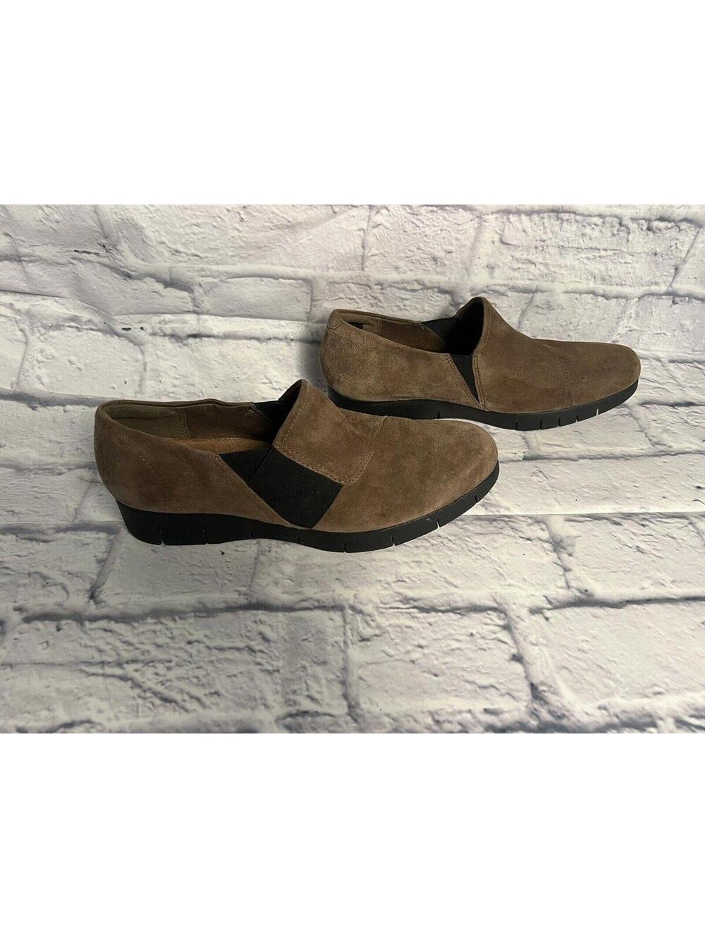 Clarks Shoes Daelyn Loafers Brown Suede Artisan Slip On Wedge 9.5 EU 41